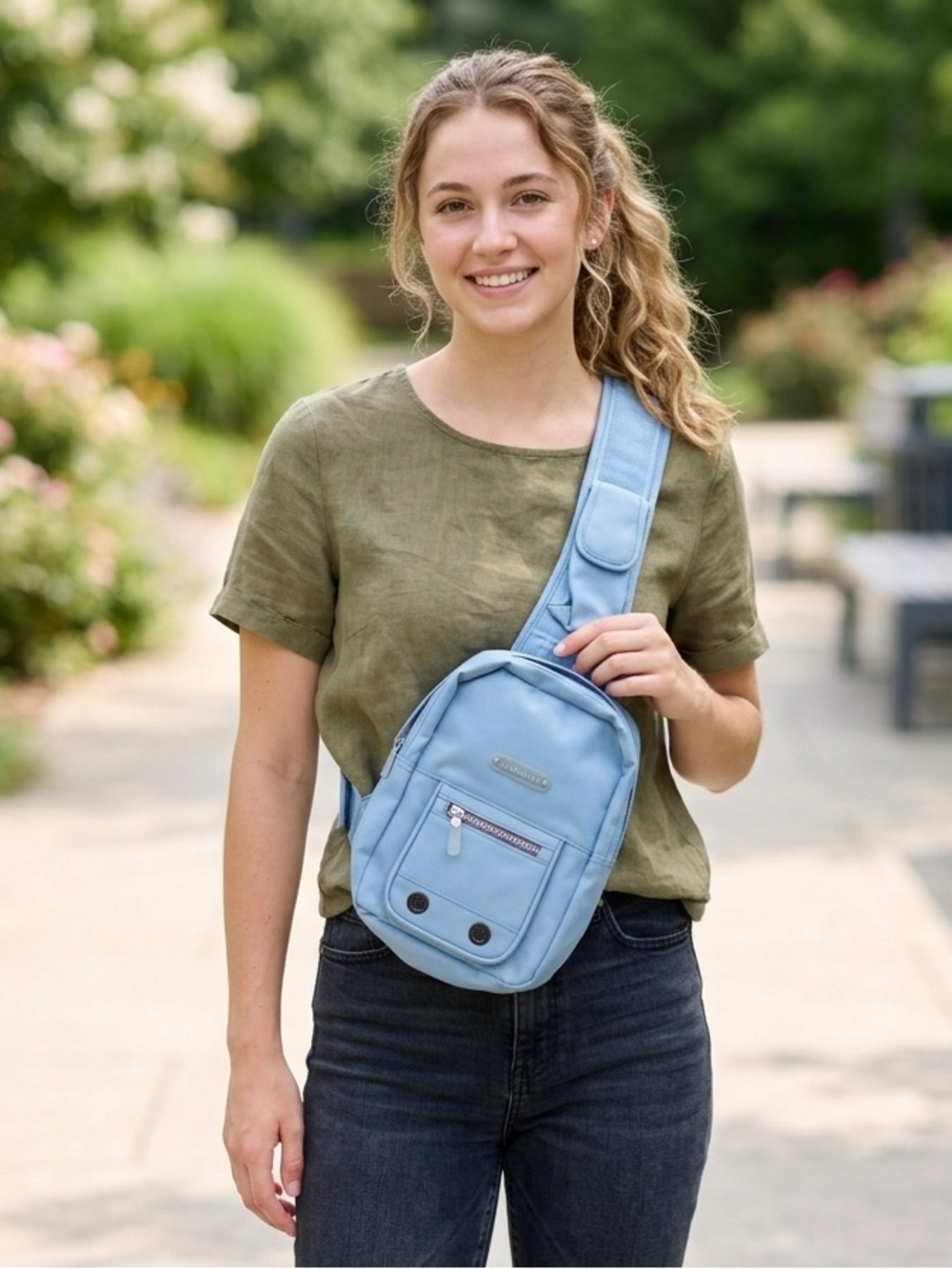 Vintage Cacharel Baby Blue Sling Bag Y2K Techwear Gorpcore Crossbody Utility